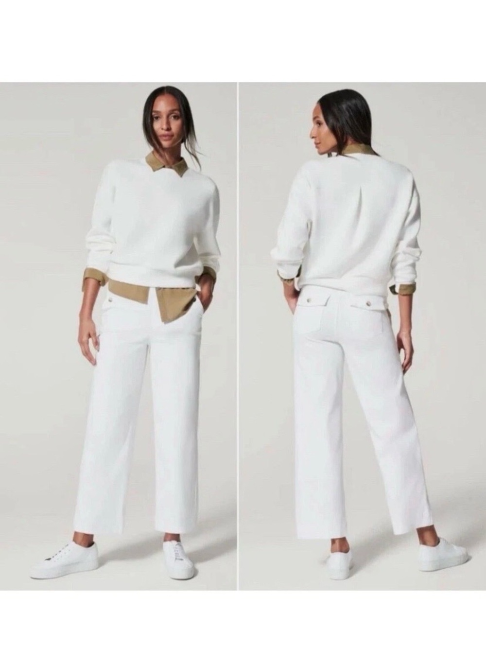 SPANX White Cropped Wide-Leg Trousers with Flap Pockets - Picture 2 of 13